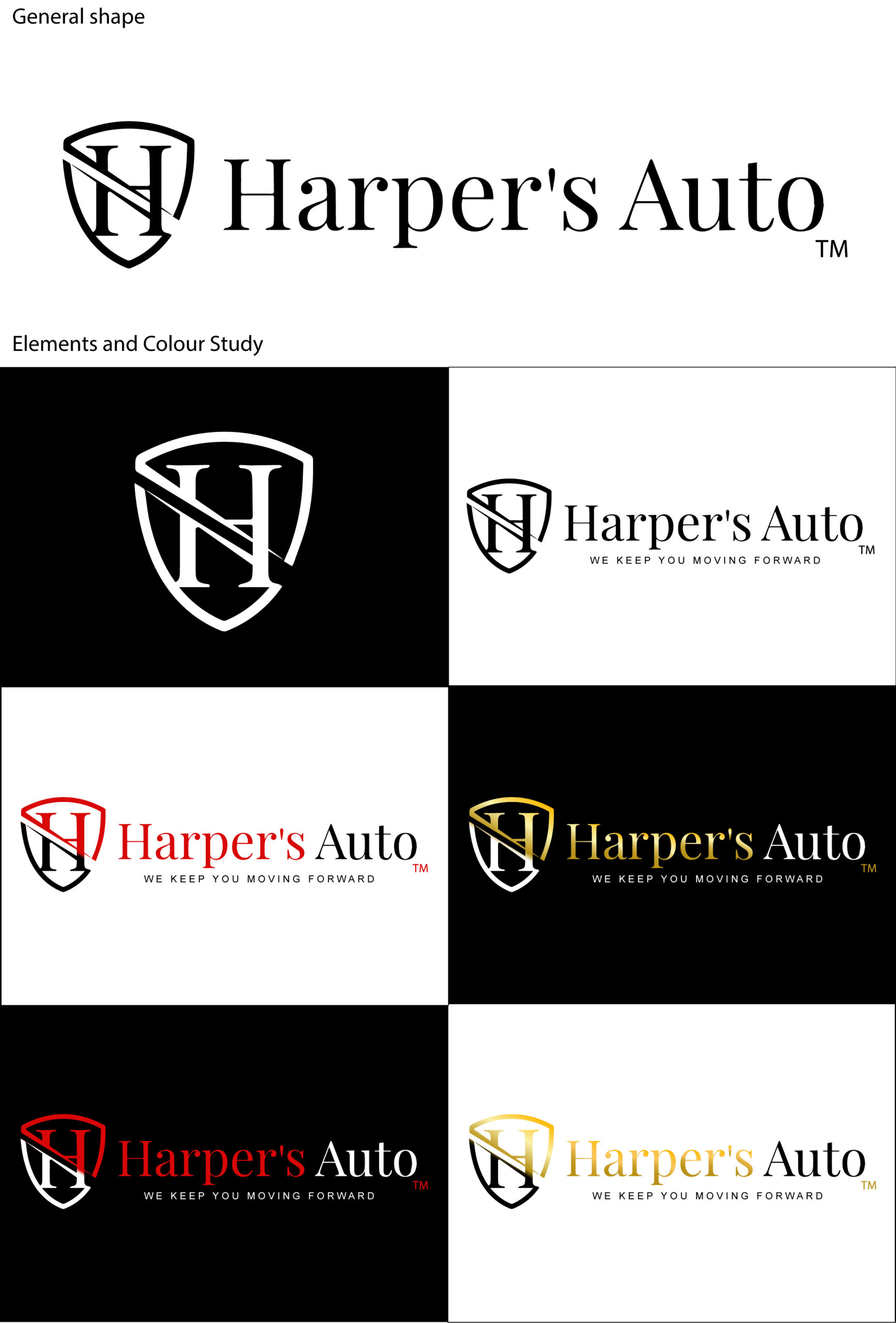 A Harper's Auto logo presentation in different color variants